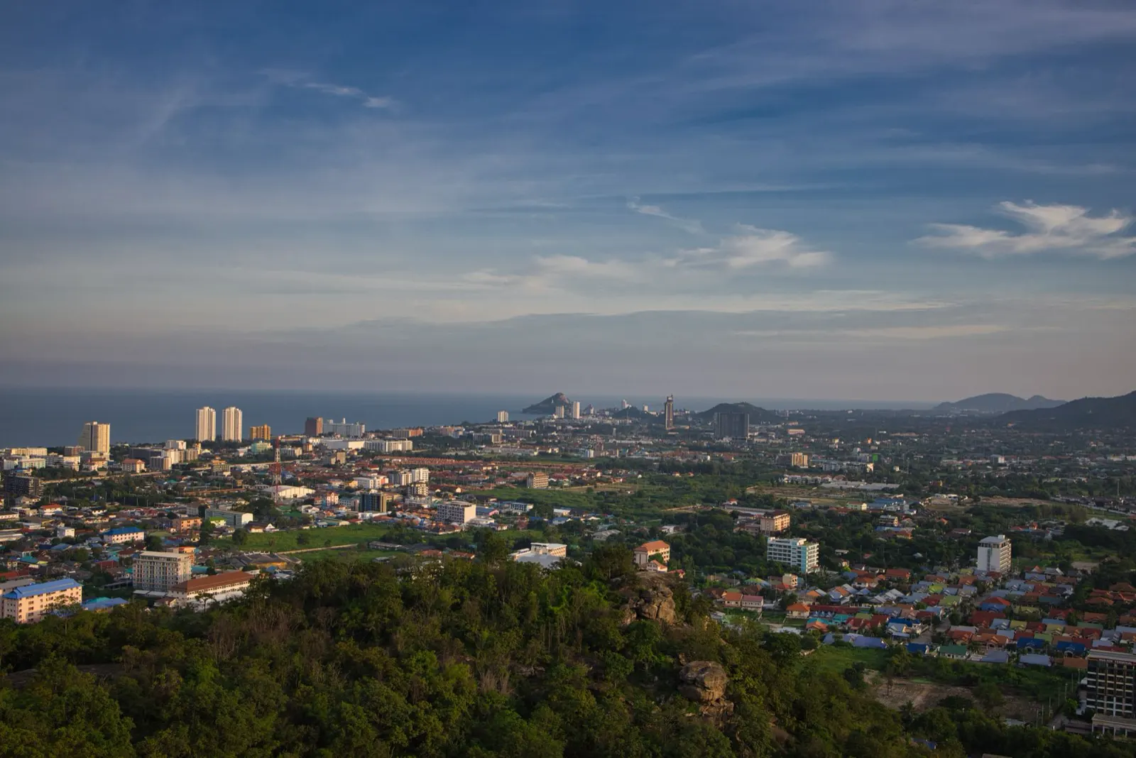 Aerial view of Hua Hin town and the Gulf of Thailand